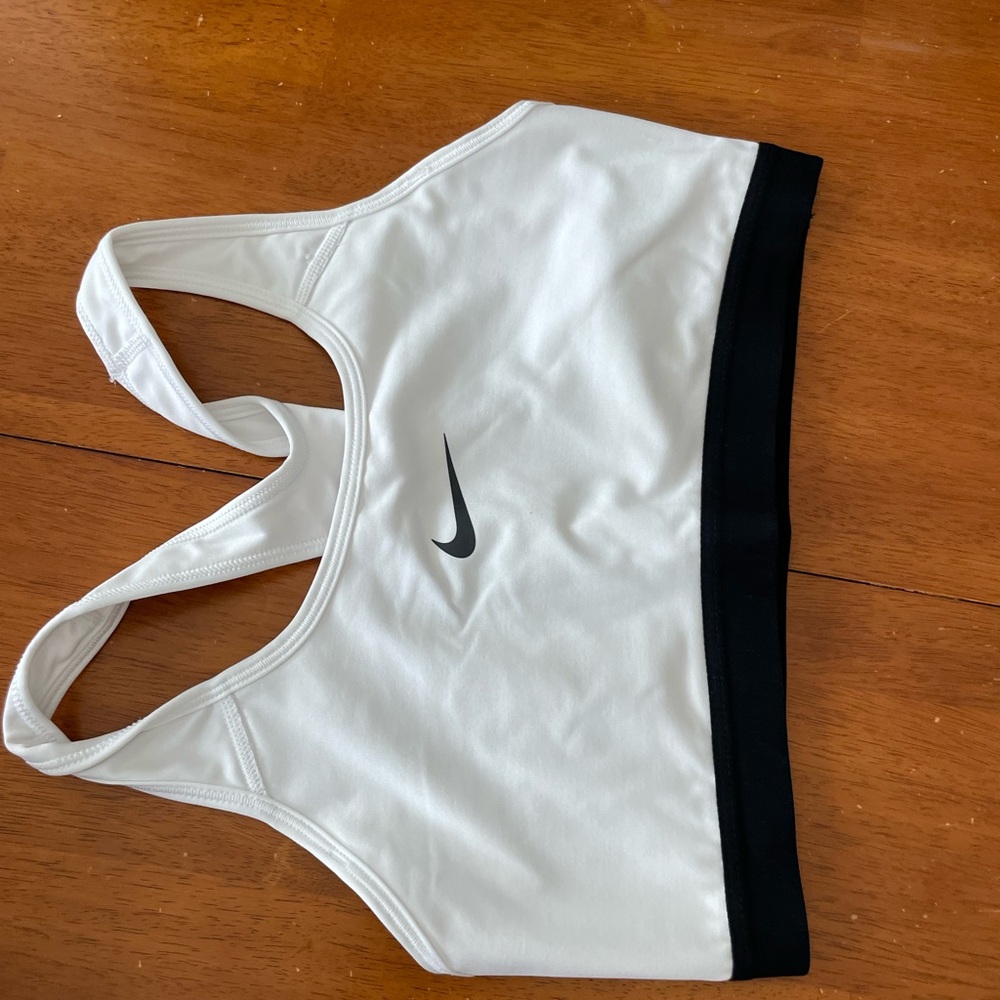 Nike White and Black Sports Bra Moisture-Wicking Racerback